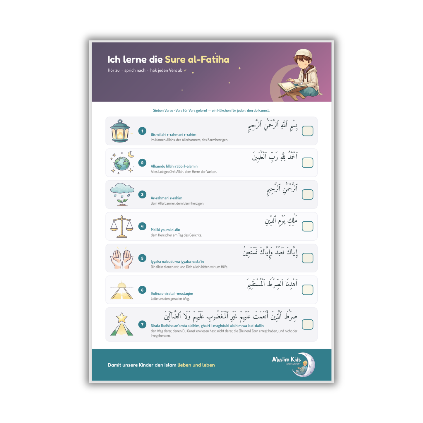 Sure al-Fatiha lernen – Lernposter für Kinder (PDF zum Ausdrucken)