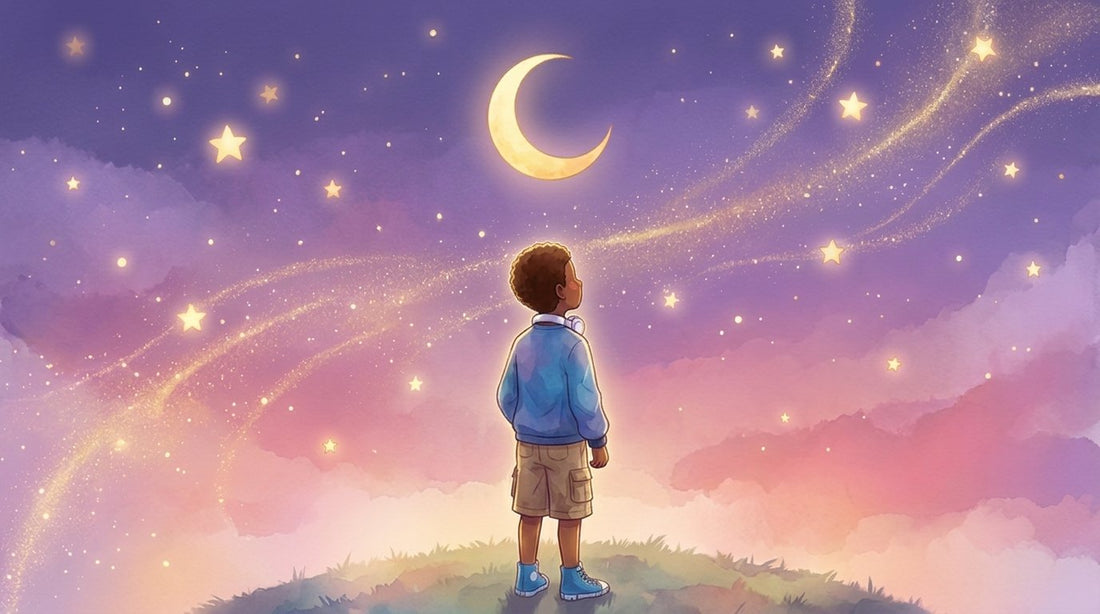 Junge schaut in den Sternenhimmel – die Schöpfungsgeschichte im Islam für Kinder erklärt