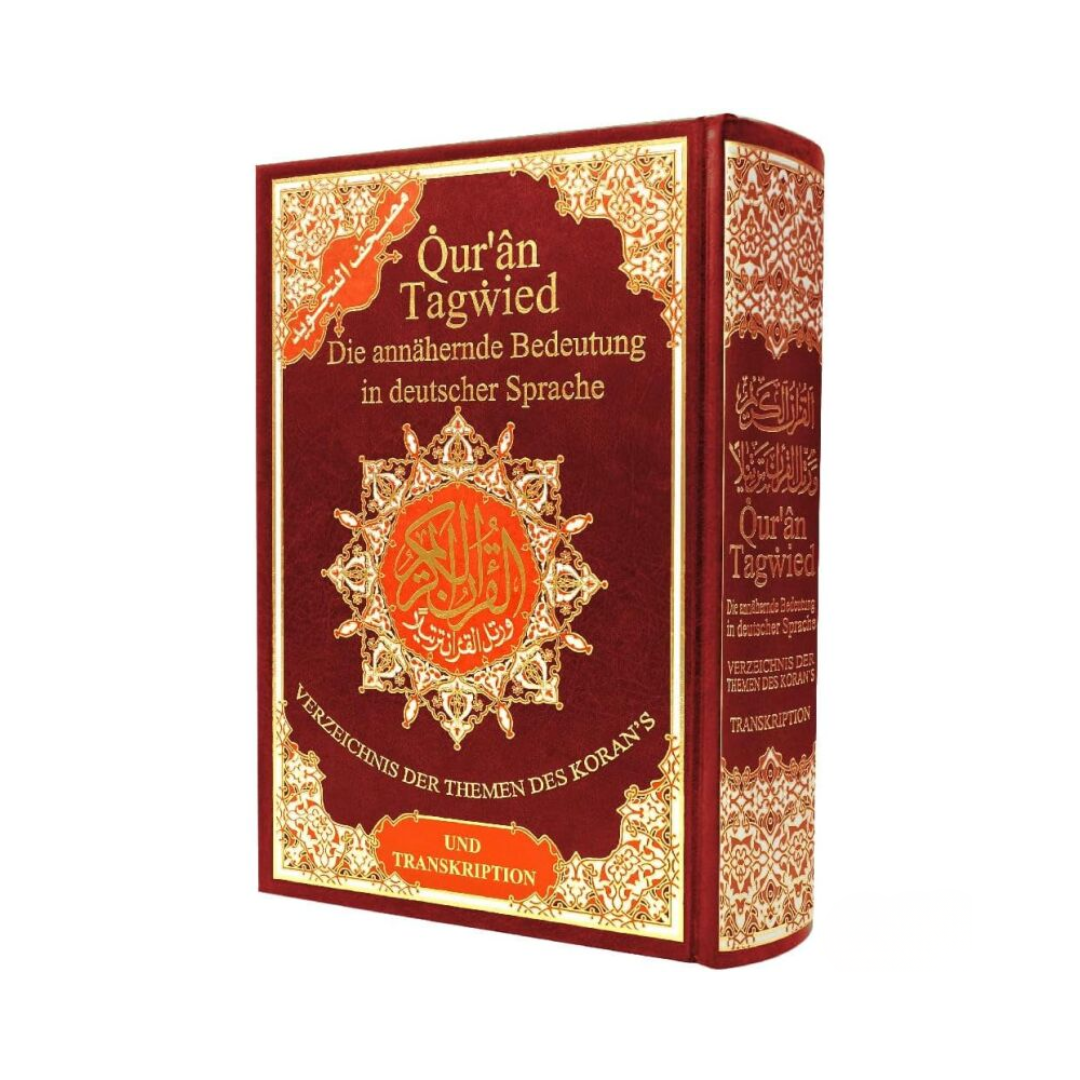 Quran Tajweed mit Übersetzung und Lautschrift, QR-Code – Hardcover groß (Rot)