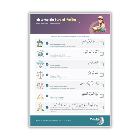 Sure al-Fatiha lernen – Lernposter für Kinder (PDF zum Ausdrucken)